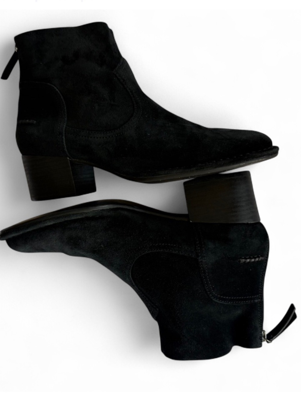 UGG Black Suede Ankle Booties with Low Stacked Heel